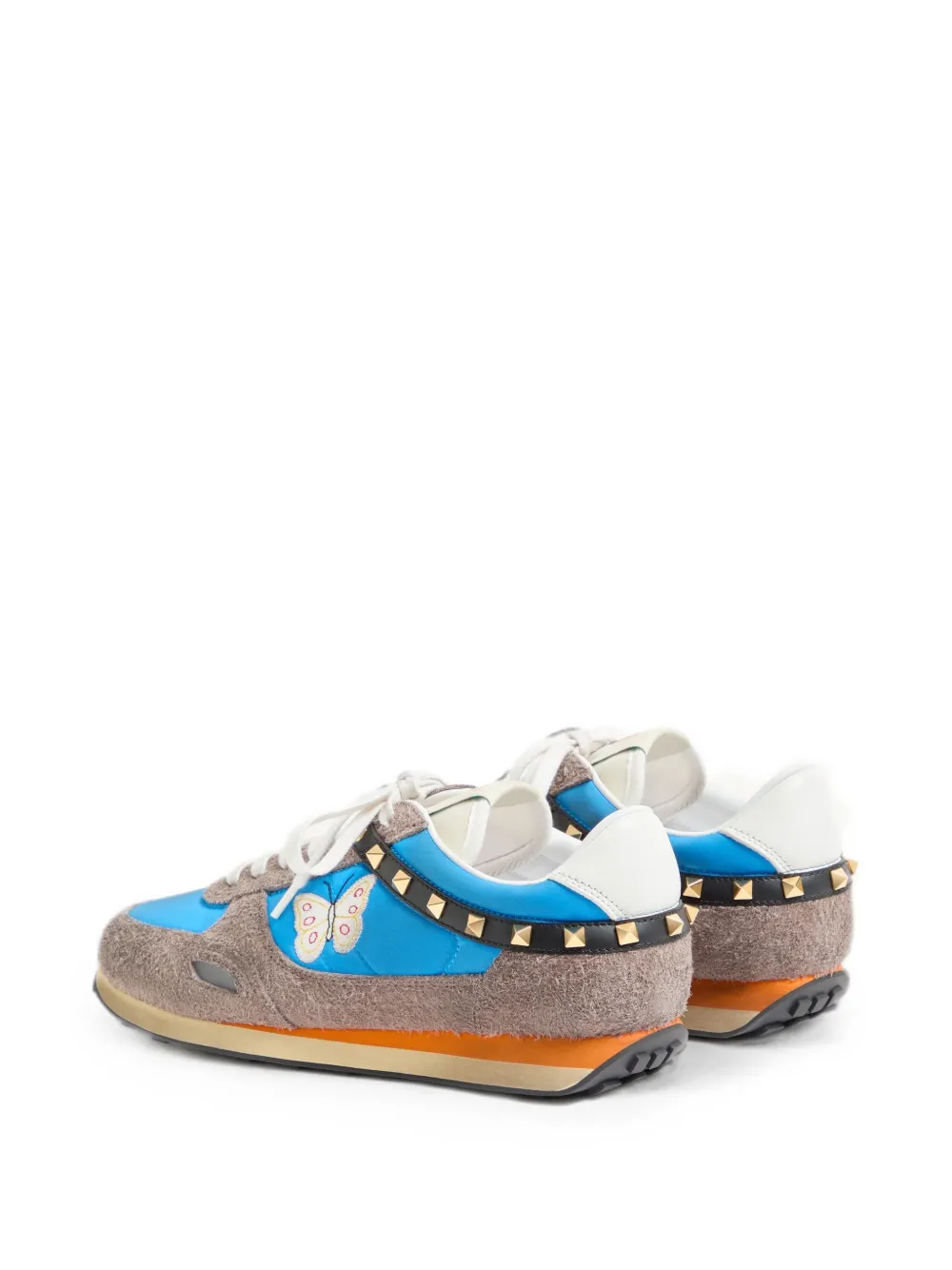 Valentino Garavani Stud Up sneakers van gespleten leer en nylon met geborduurde vlinder Blauw