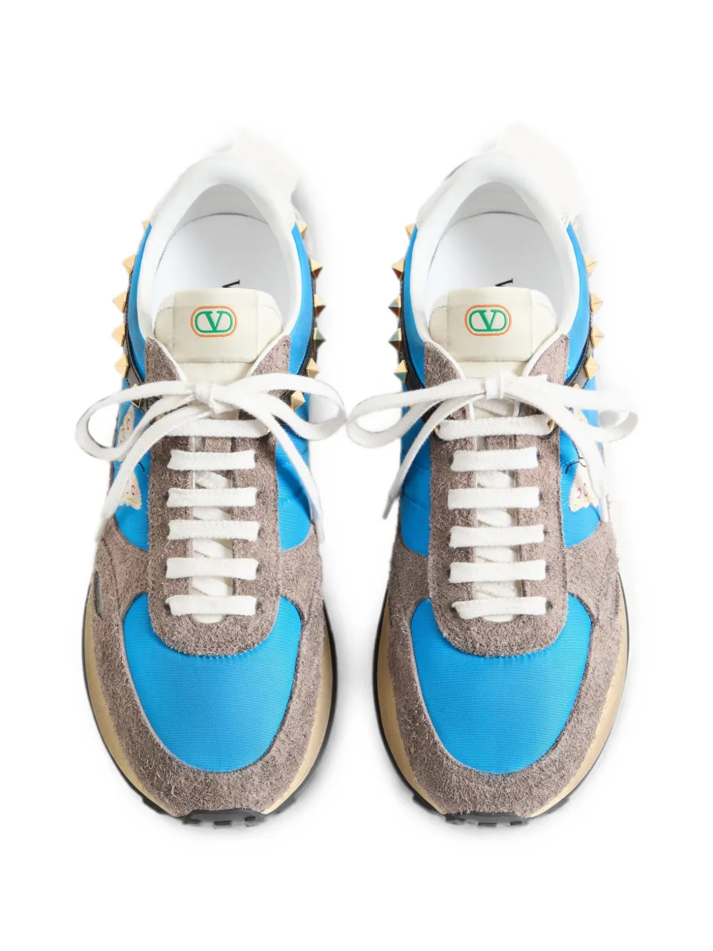 Valentino Garavani Stud Up sneakers van gespleten leer en nylon met geborduurde vlinder Blauw