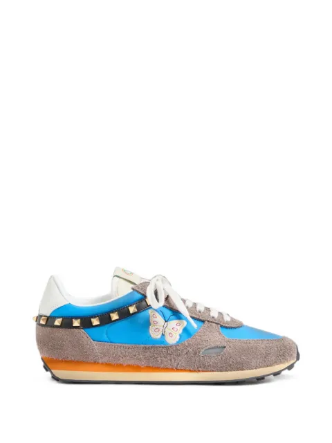 Valentino Garavani Stud Up trainer in split leather and nylon with butterfly embroidery