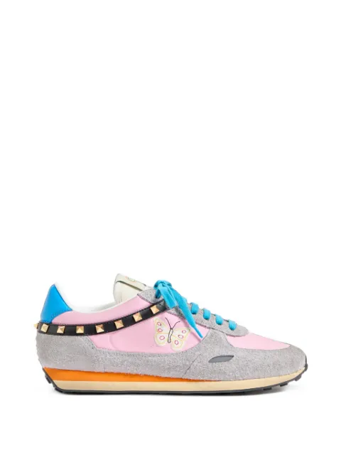 Valentino Garavani Stud Up sneakers in split leather and nylon with butterfly embroidery