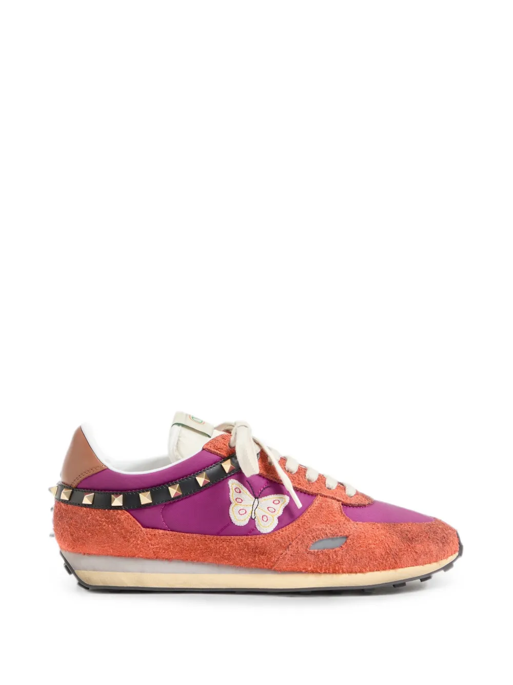 Valentino Garavani Stud Up sneaker in split leather and nylon with butterfly embroidery - Violett