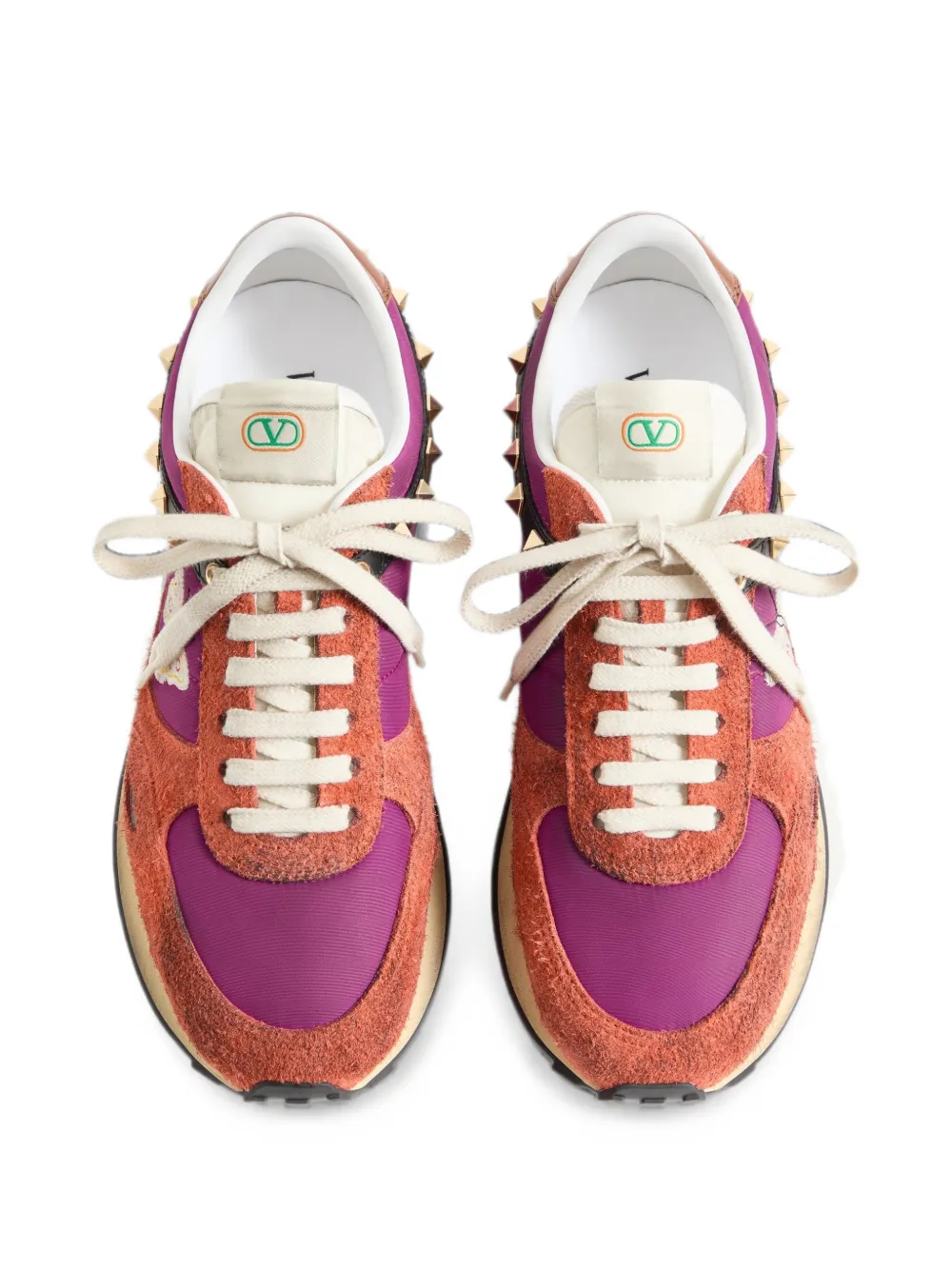 Valentino Garavani Stud Up sneakers van gespleten leer en nylon met geborduurde vlinder Paars