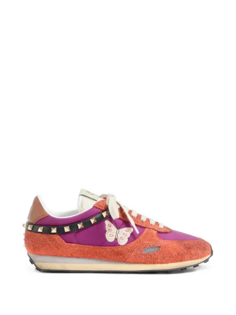 Valentino Garavani Stud Up trainers in split leather and nylon with butterfly embroidery