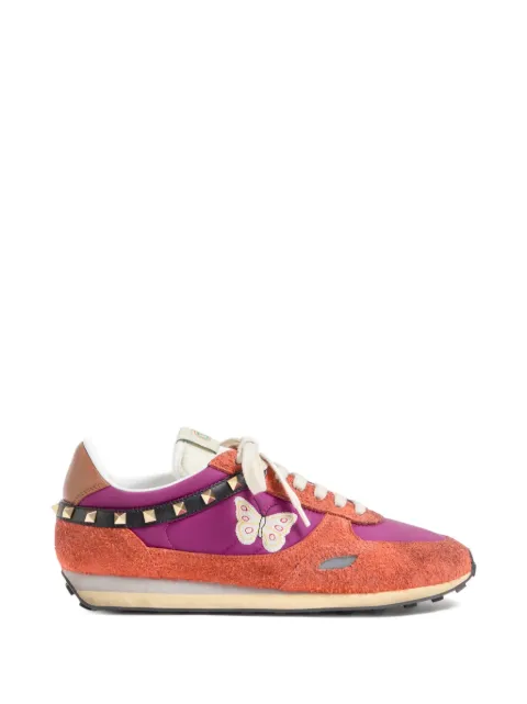Valentino Garavani baskets Stud Up en cuir refendu et nylon avec broderie papillon
