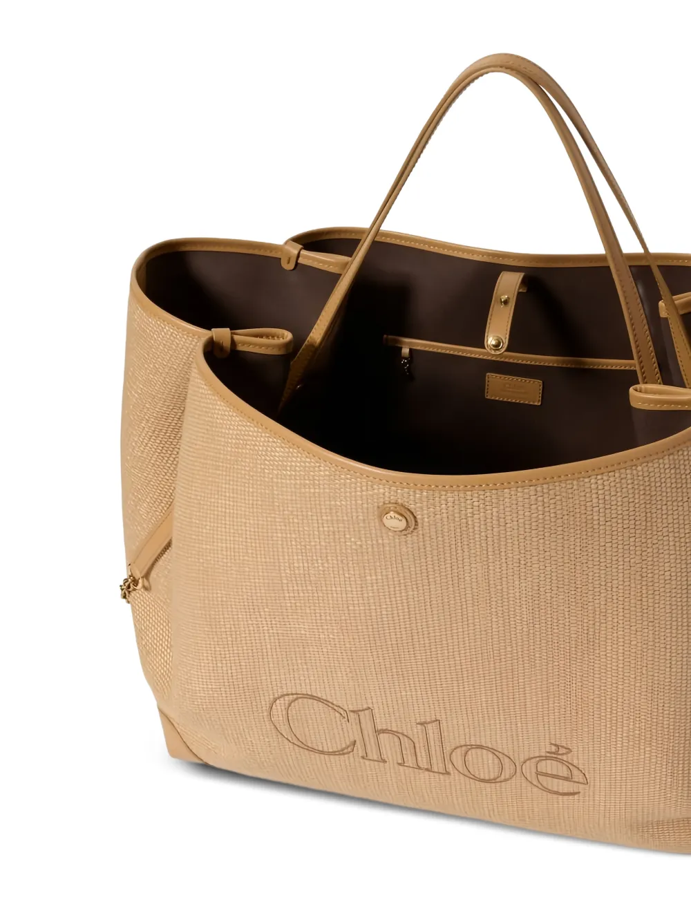 Chloé Grote Clover dubbele shoppr met raffia-effect Beige