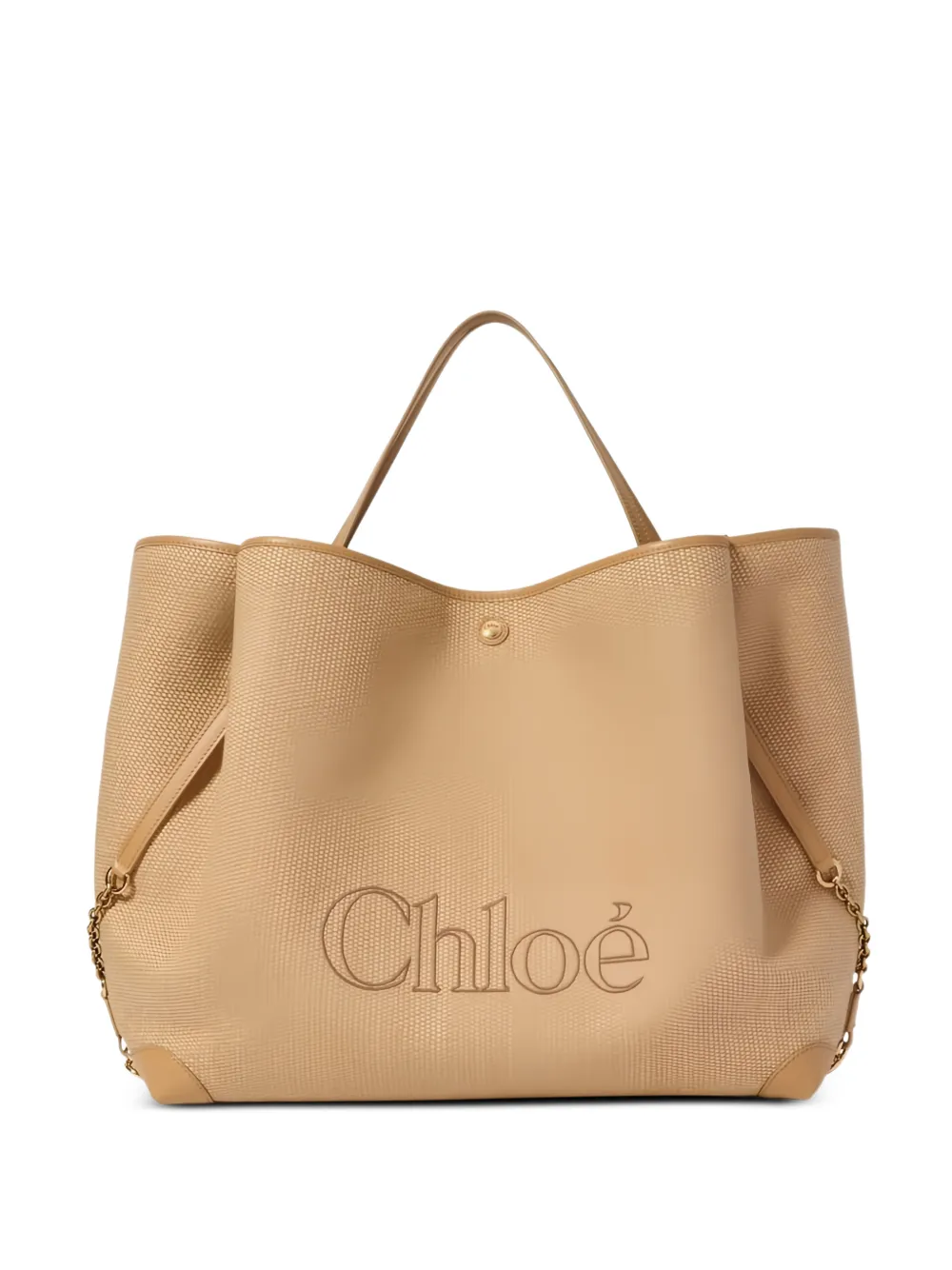 Chloé large Clover double carry bag in raffia-effect fibers - Toni neutri