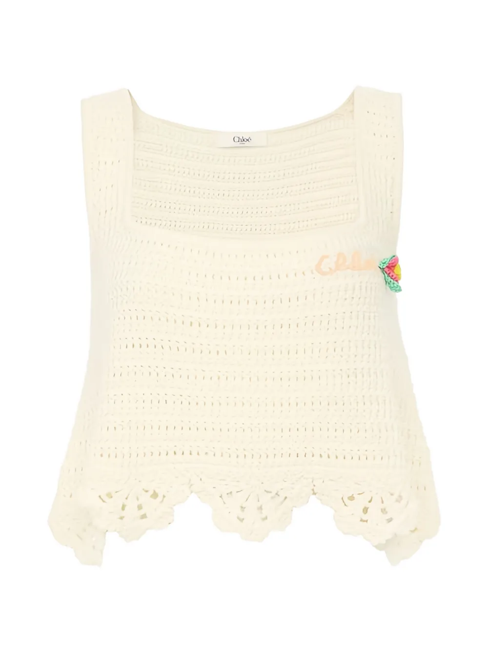 Chloé crochet-knit scalloped-edge top - Nude