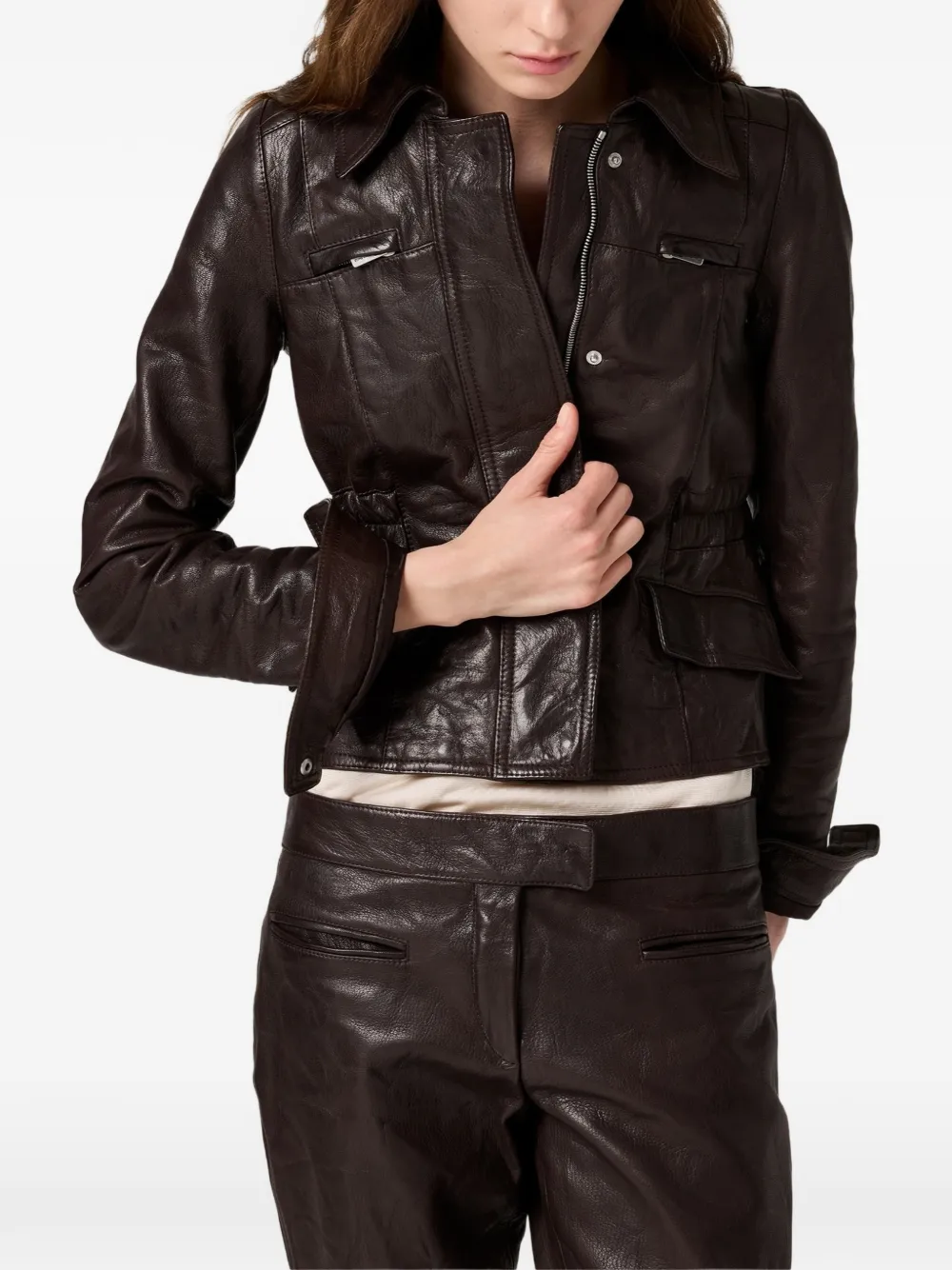 Miu Leren broek Bruin