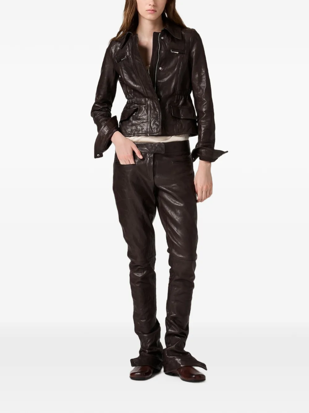 Miu Leren broek Bruin