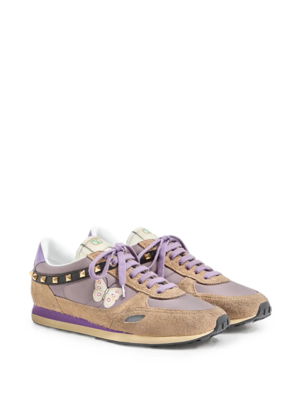 Valentino Garavani Stud Up sneakers in split leather and nylon with butterfly embroidery Paars