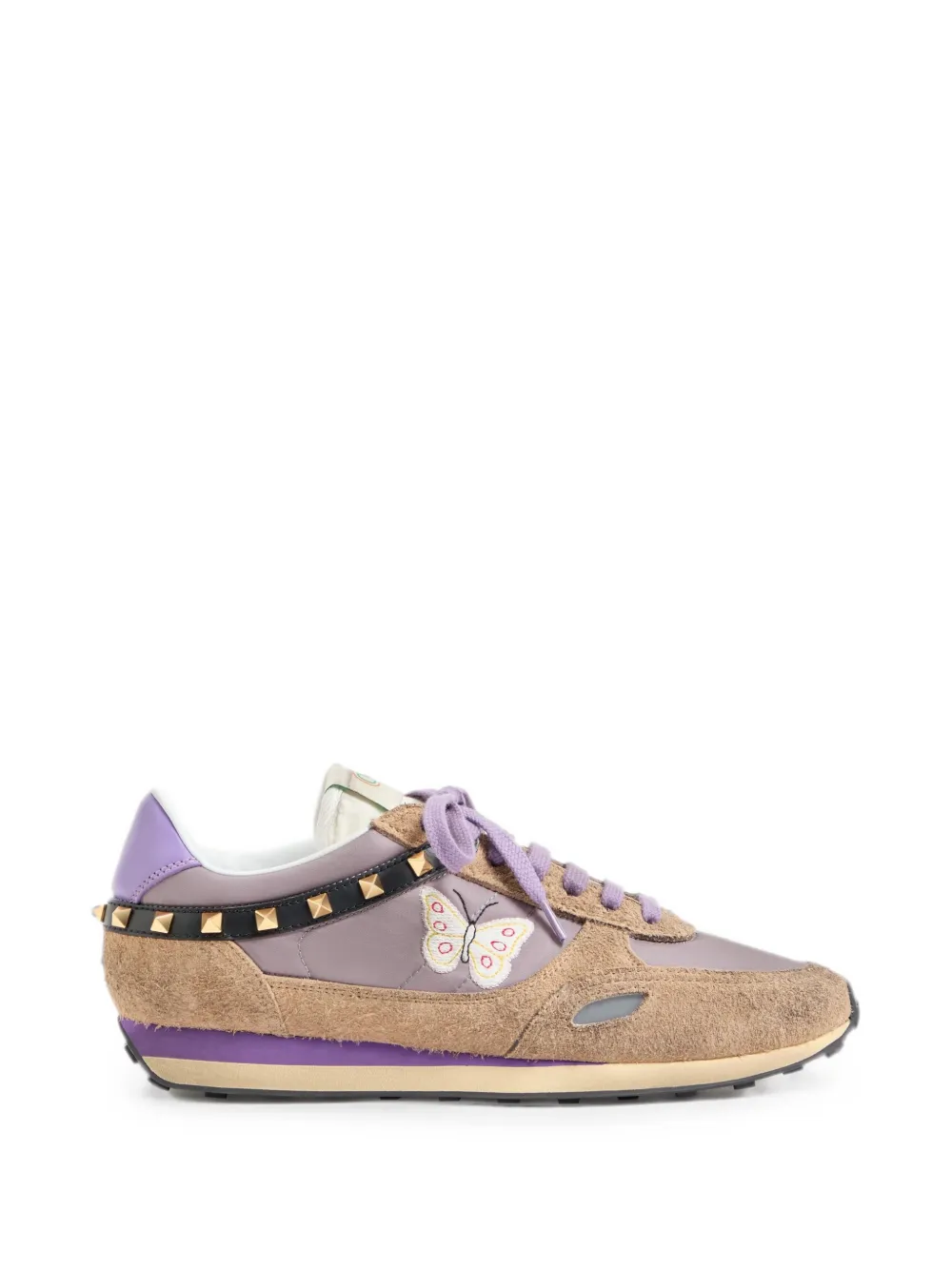 Valentino Garavani Stud Up sneakers in split leather and nylon with butterfly embroidery Paars