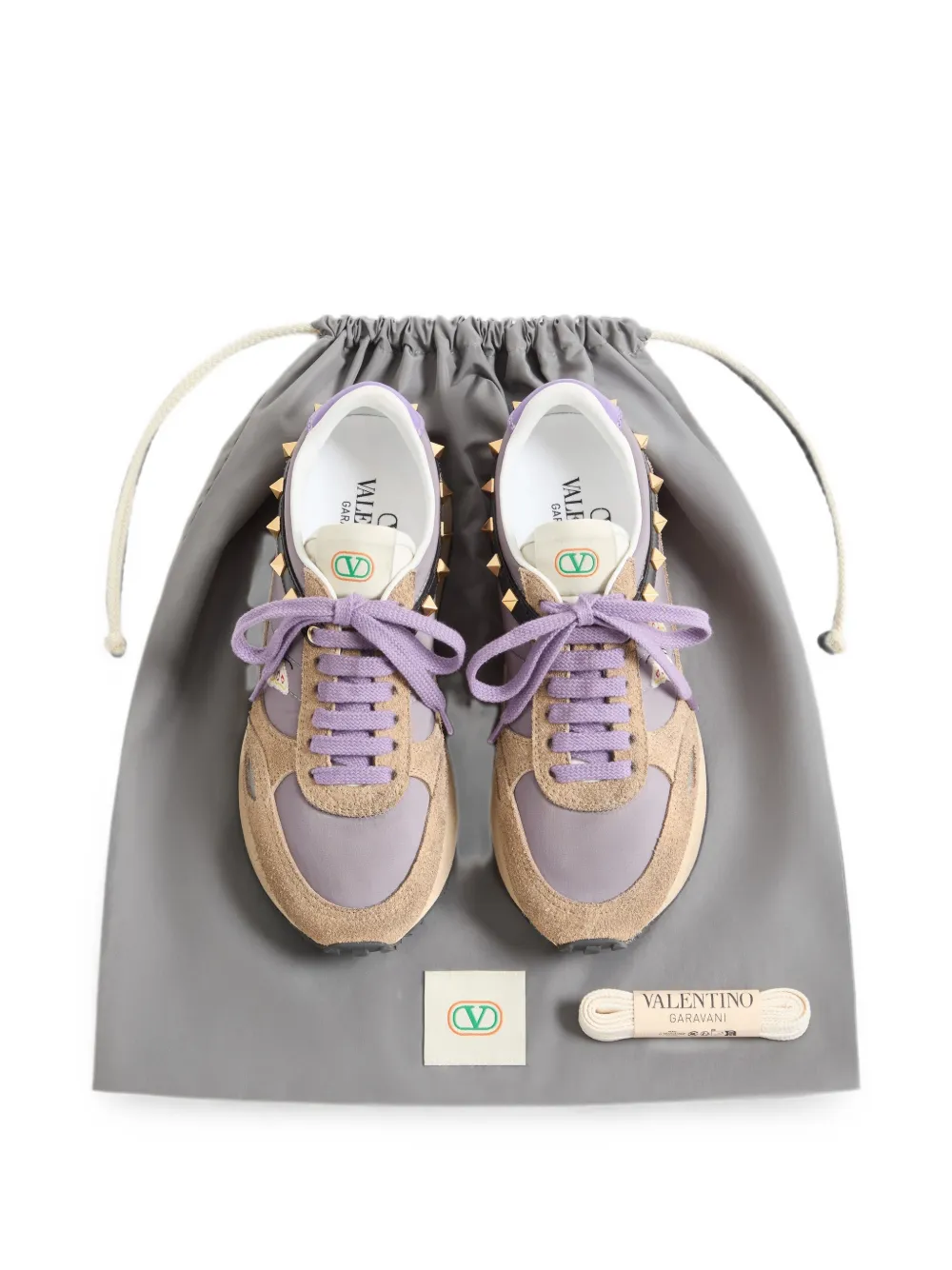 Valentino Garavani Stud Up sneakers in split leather and nylon with butterfly embroidery Paars