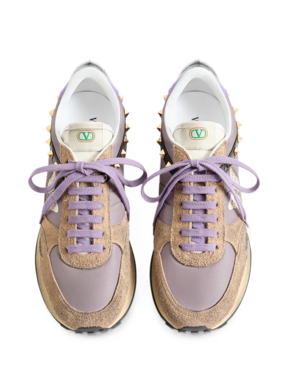 Valentino Garavani Stud Up sneakers in split leather and nylon with butterfly embroidery Paars