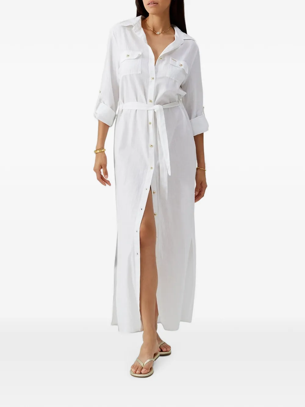 Melissa Odabash Midi-jurk met ceintuur Wit