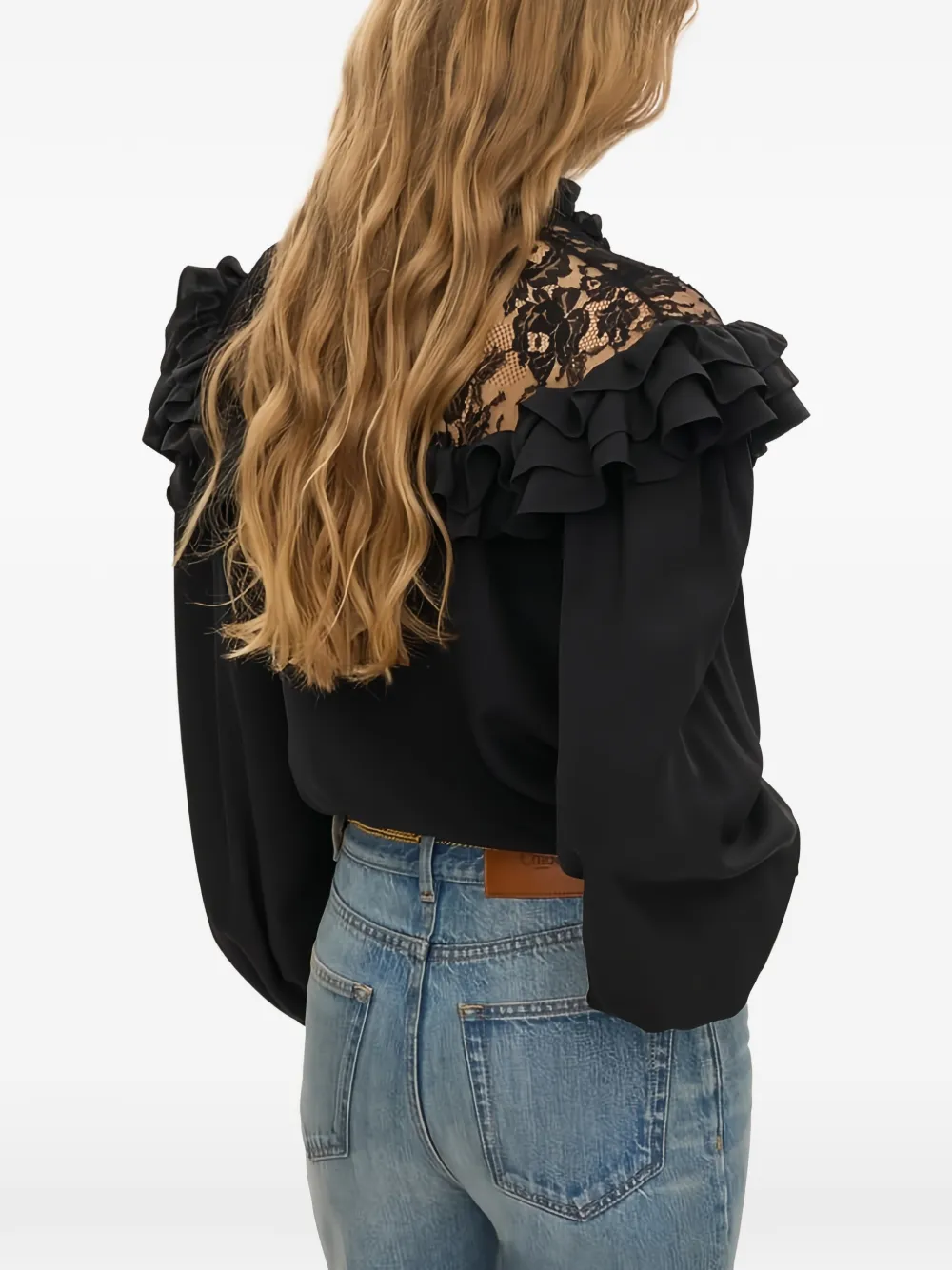 Chloé Crêpe de chine en kant blouse met ruches Zwart