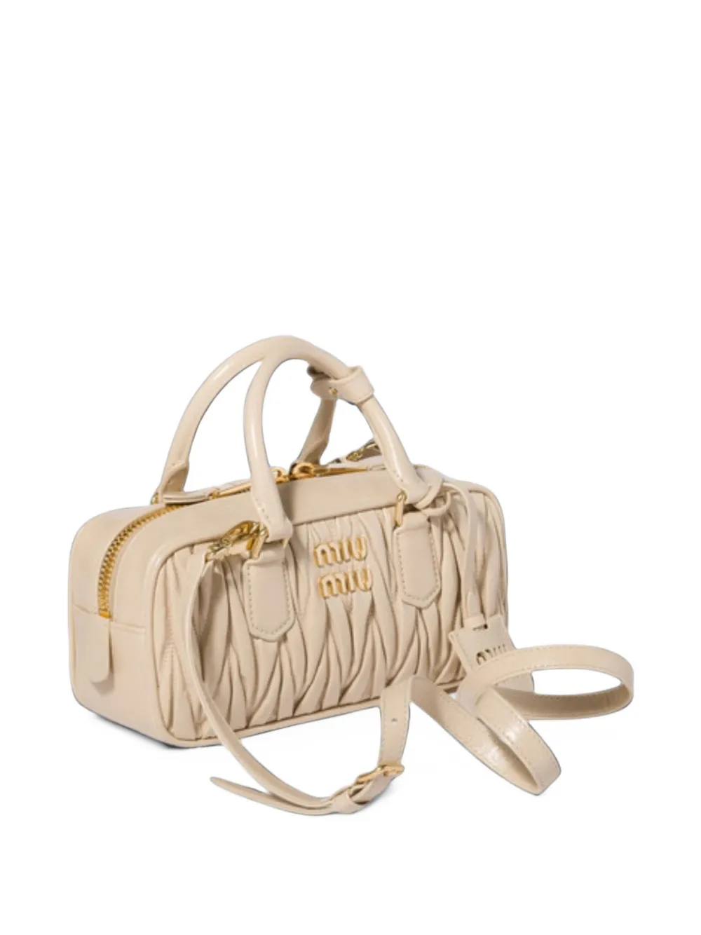 Miu Arcadie shiny Matelassé leather bag Beige