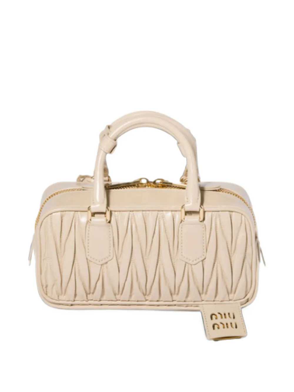Miu Arcadie shiny Matelassé leather bag Beige