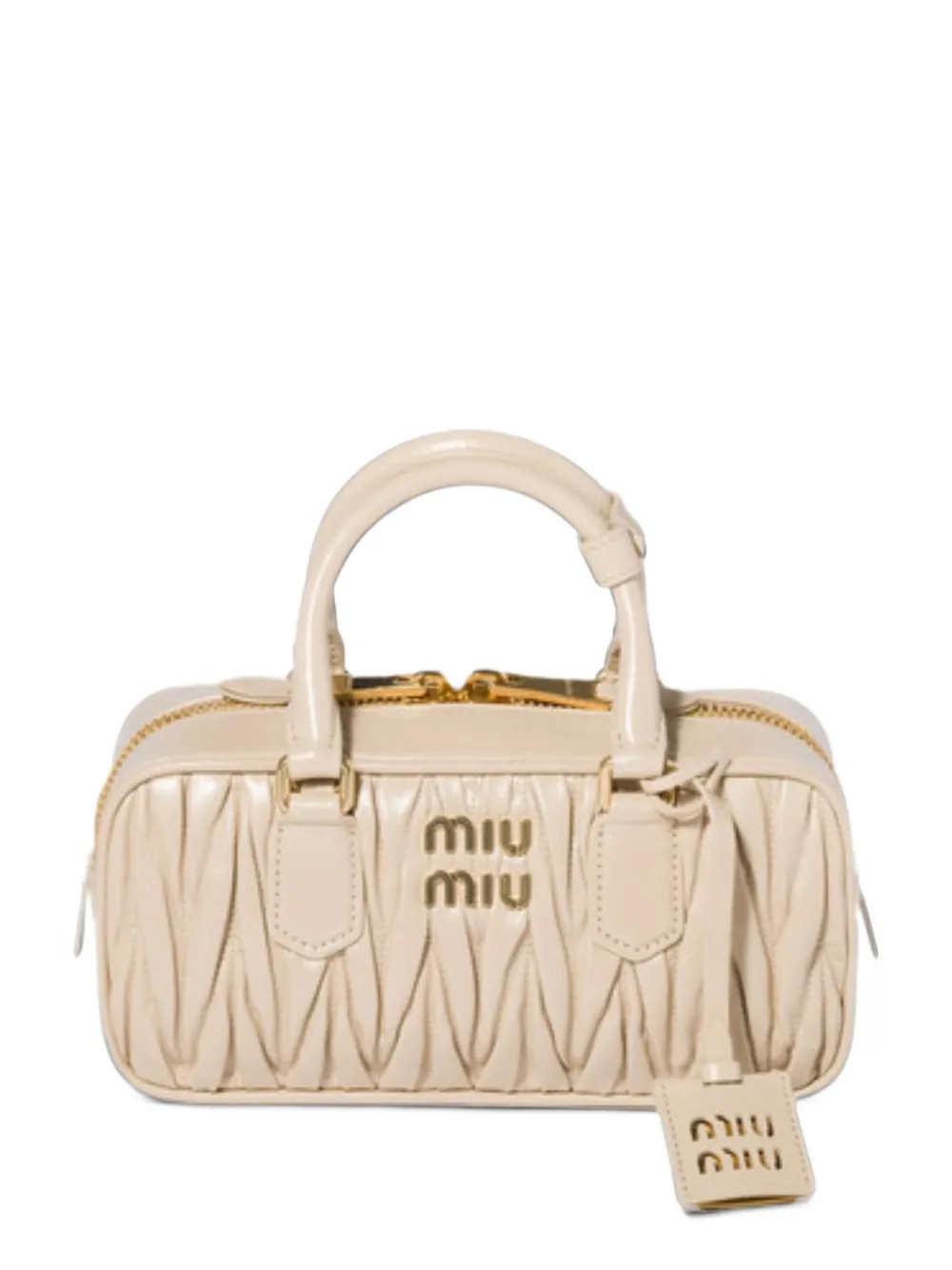 Miu Arcadie shiny Matelassé leather bag Beige