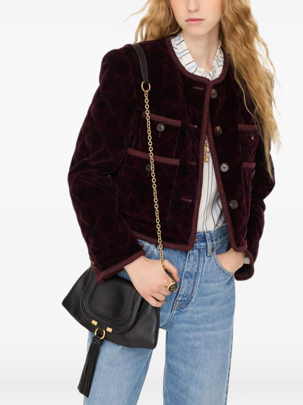 Chloé mini Marcie Foulard chain bag in soft leather Zwart