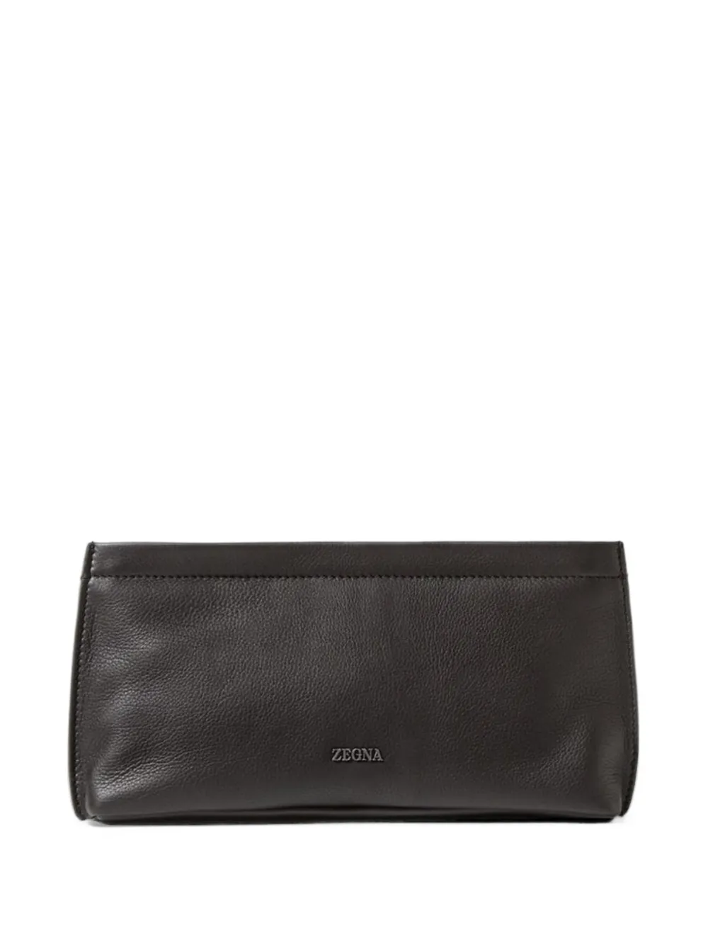 Zegna logo-plaque leather clutch bag - Marrone