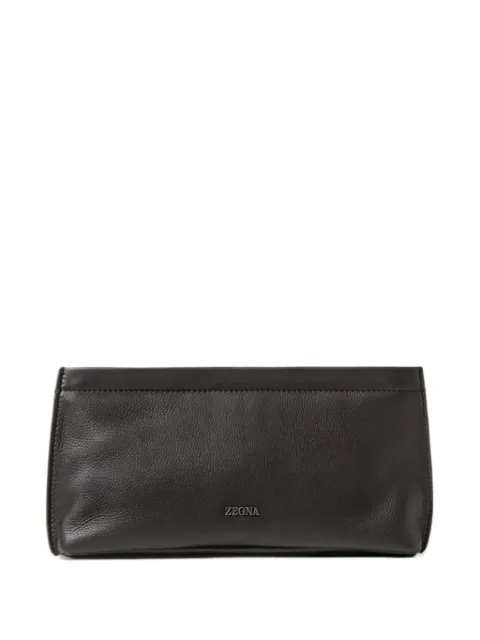 Zegna logo-plaque leather clutch bag