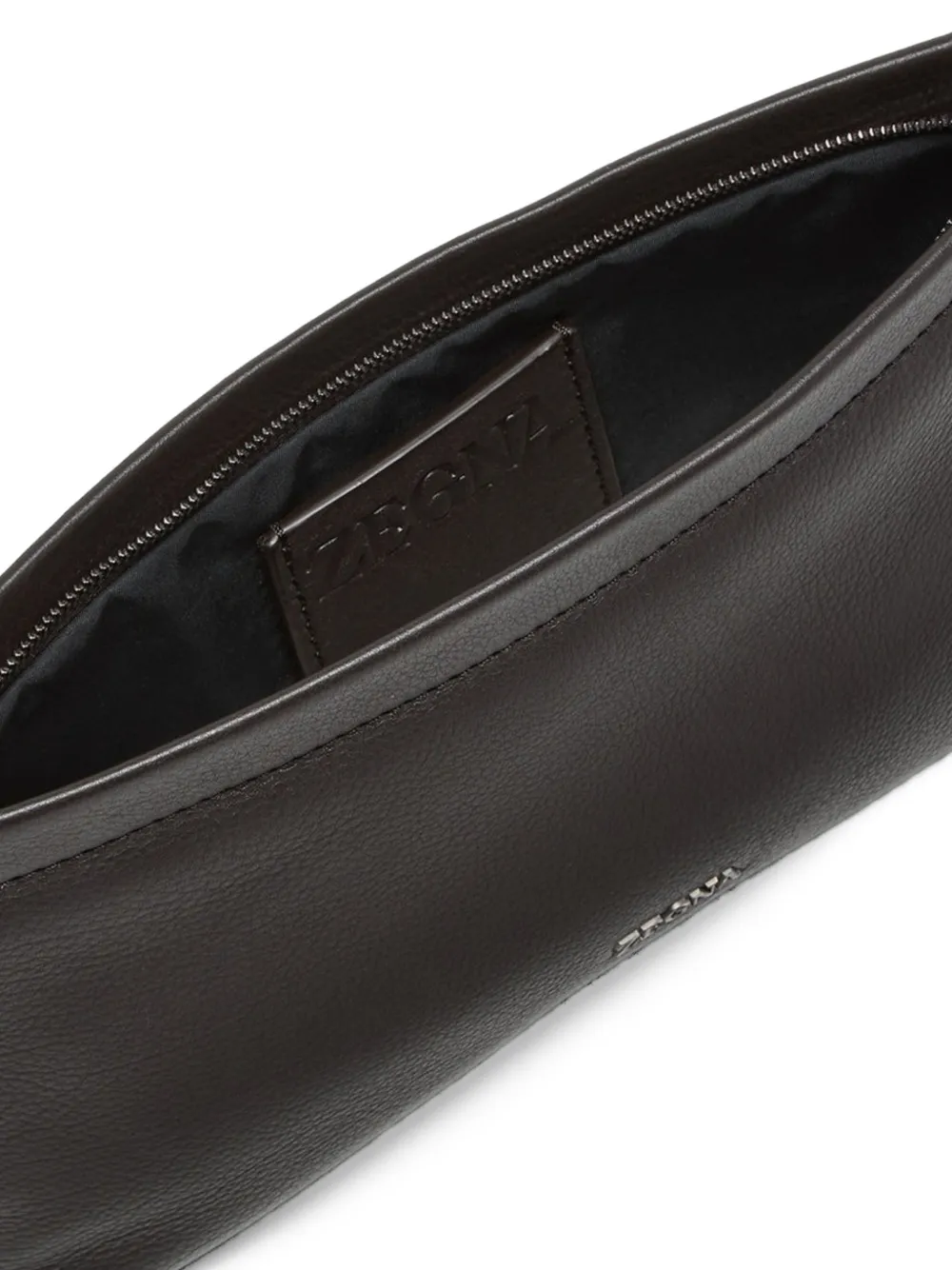 Zegna logo-plaque leather clutch bag Bruin