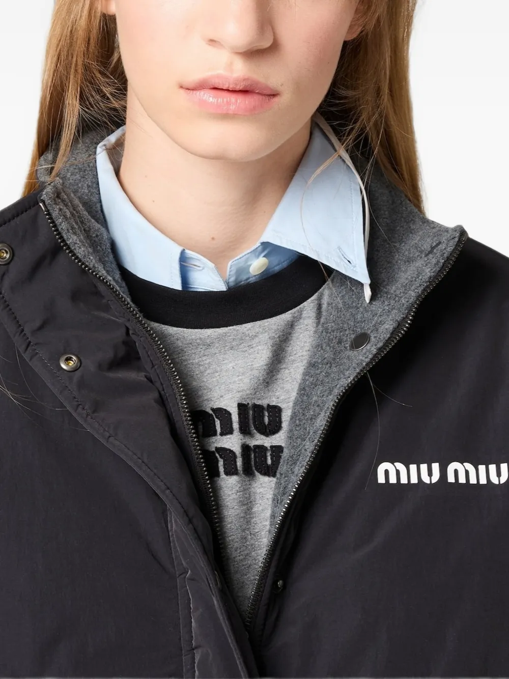 Miu Pongé en fleece jack Zwart