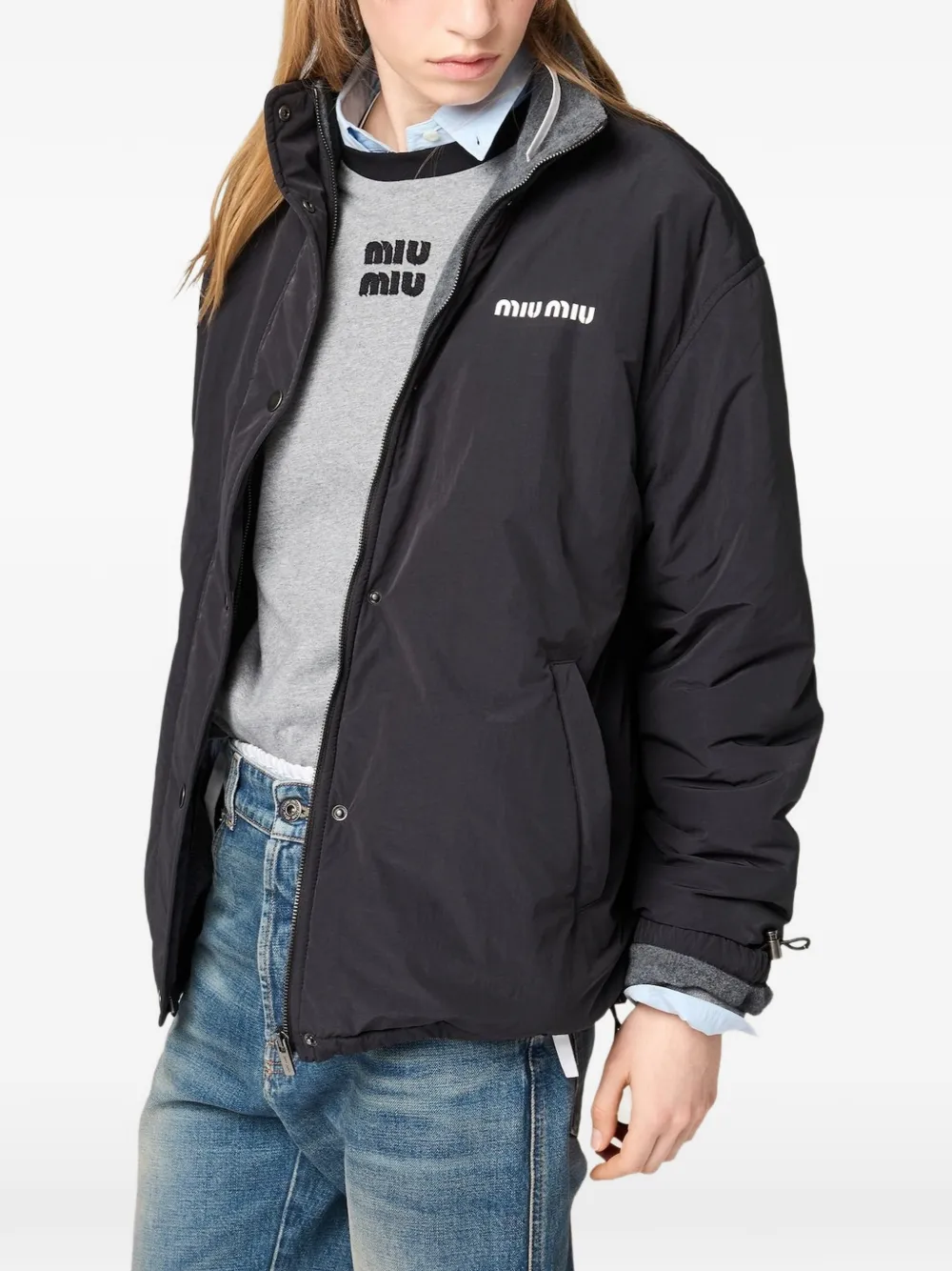 Miu Pongé en fleece jack Zwart