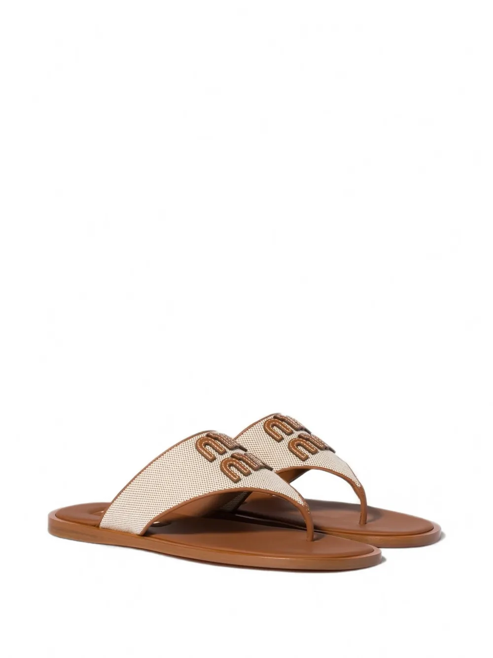 Miu canvas and leather thong sandals Beige