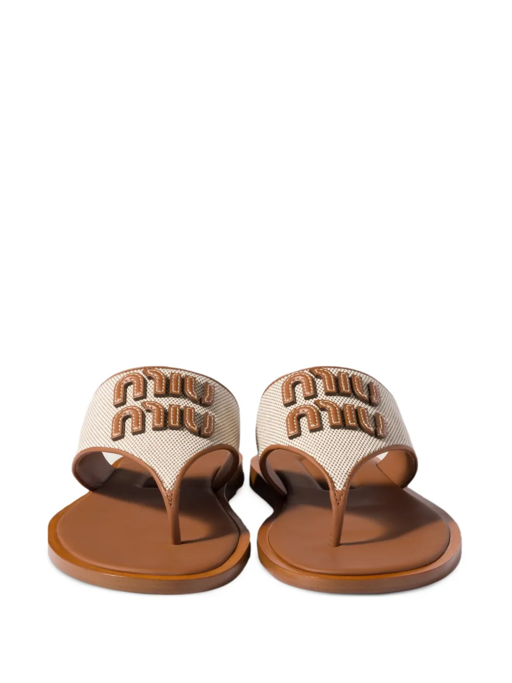 Miu canvas and leather thong sandals Beige