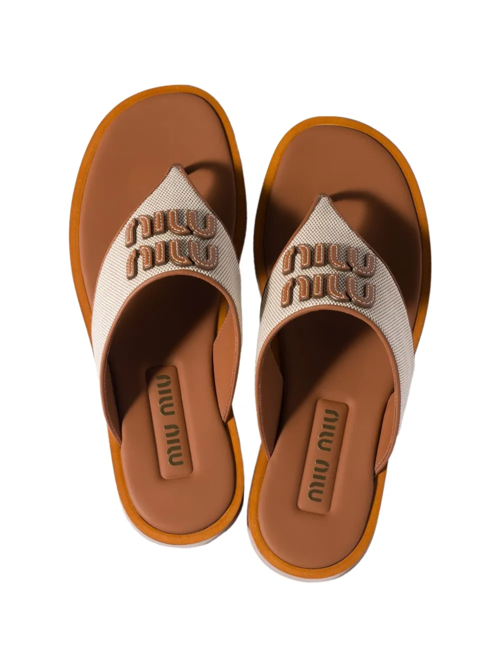 Miu canvas and leather thong sandals Beige