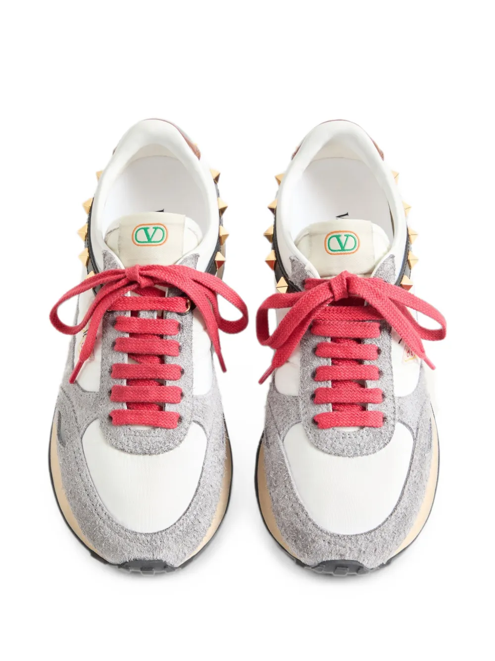 Valentino Garavani Sneakers van leer en nylon met geborduurde vlinder Wit