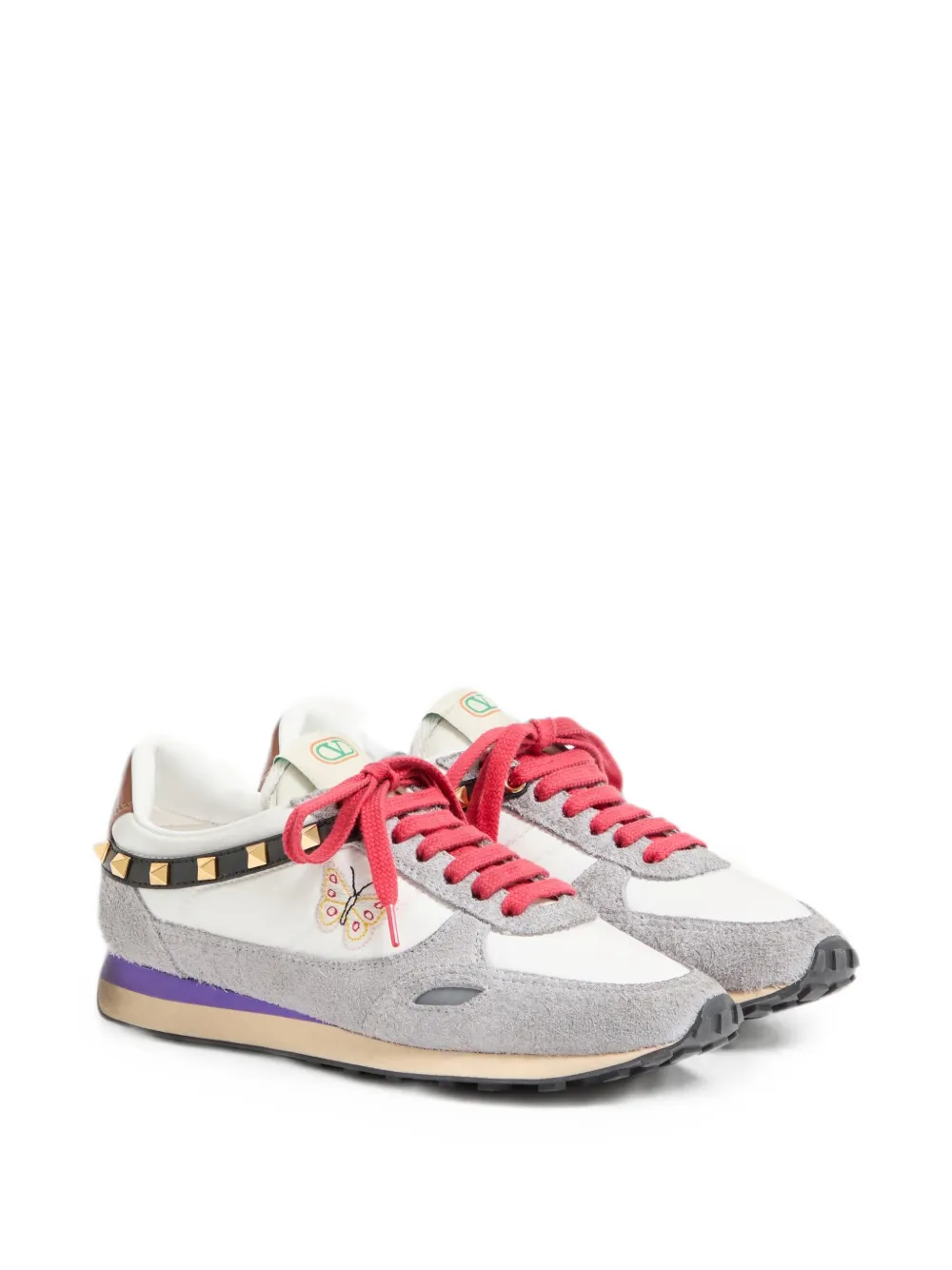 Valentino Garavani Sneakers van leer en nylon met geborduurde vlinder Wit