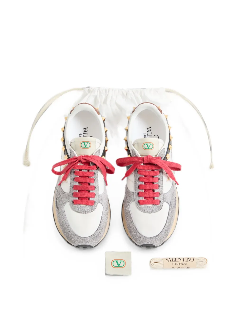 Valentino Garavani Sneakers van leer en nylon met geborduurde vlinder Wit