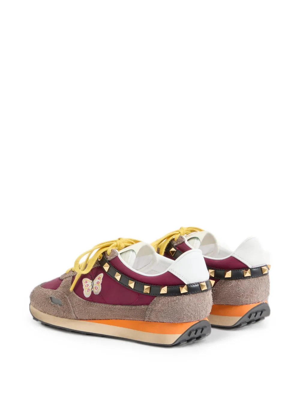 Valentino Garavani Sneakers van leer en nylon met geborduurde vlinder Rood