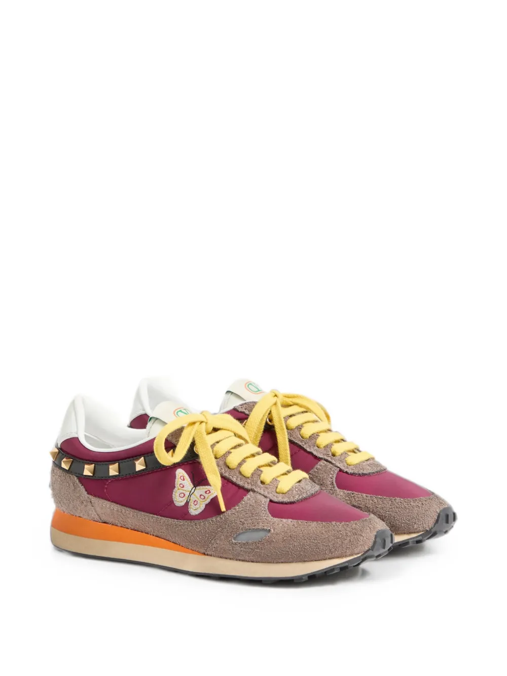 Valentino Garavani Sneakers van leer en nylon met geborduurde vlinder Rood
