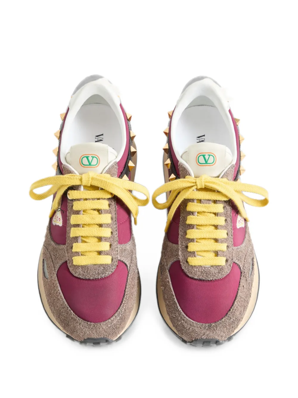 Valentino Garavani Sneakers van leer en nylon met geborduurde vlinder Rood