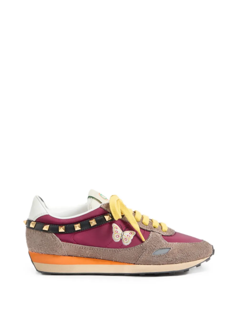 Valentino Garavani Sneakers van leer en nylon met geborduurde vlinder Rood