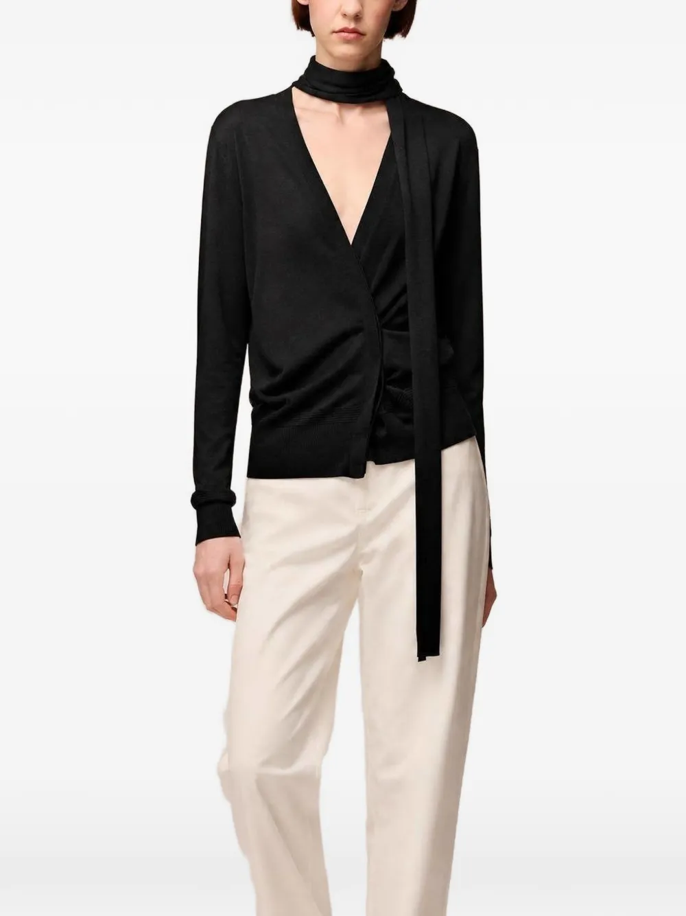 RETORI Button-up vest met sjaaldetail Zwart