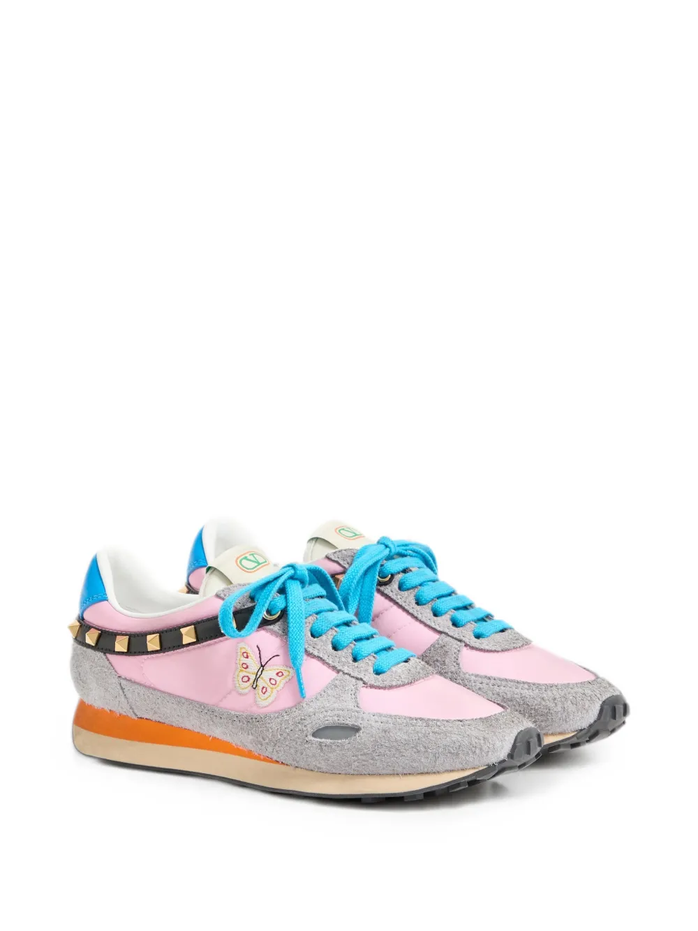 Valentino Garavani Sneakers van leer en nylon met geborduurde vlinder Roze