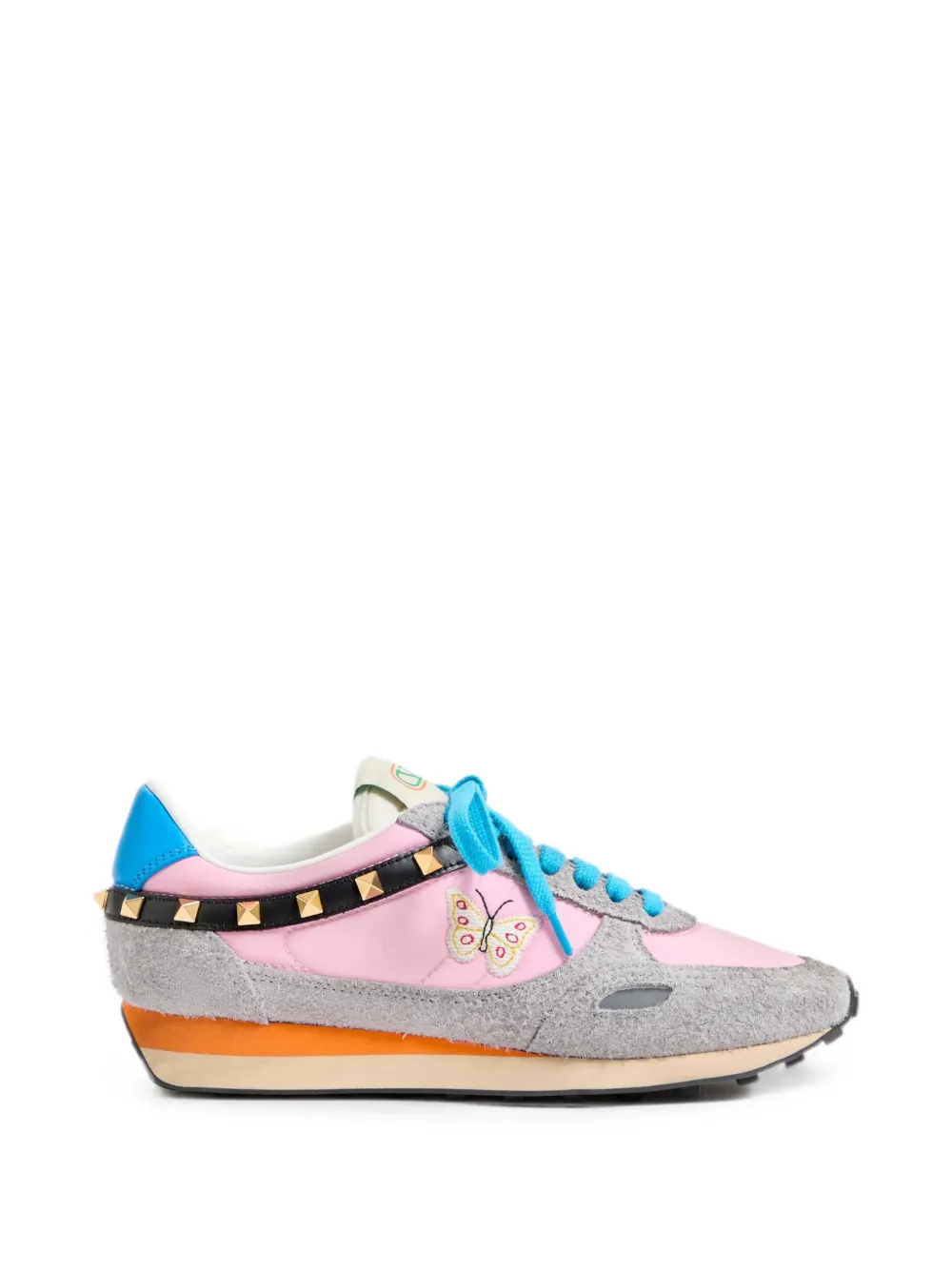 Valentino Garavani Sneakers van leer en nylon met geborduurde vlinder Roze