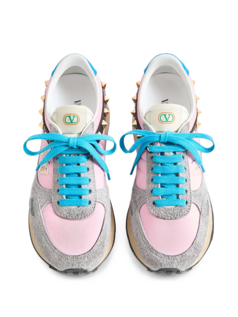 Valentino Garavani Sneakers van leer en nylon met geborduurde vlinder Roze