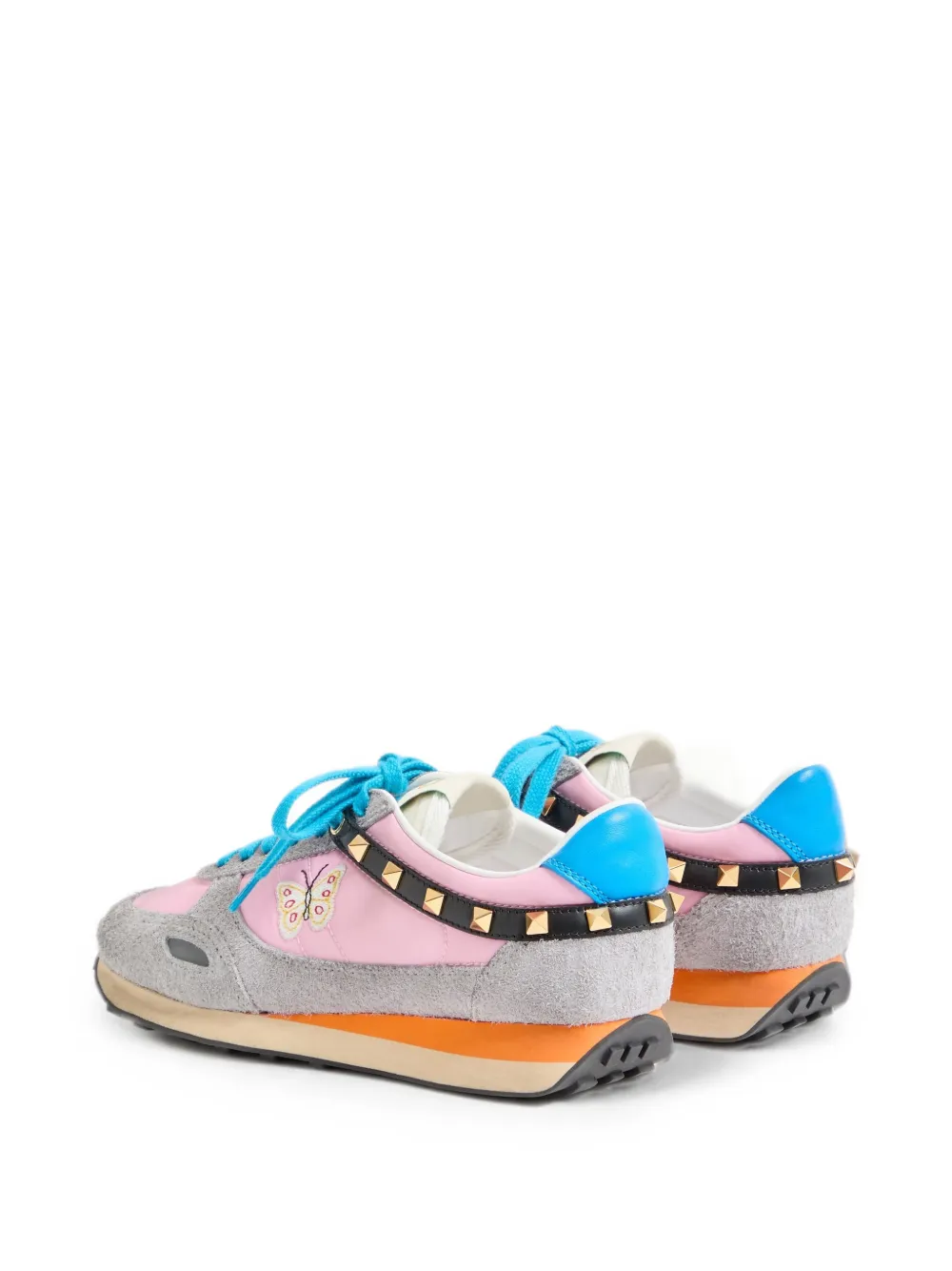 Valentino Garavani Sneakers van leer en nylon met geborduurde vlinder Roze