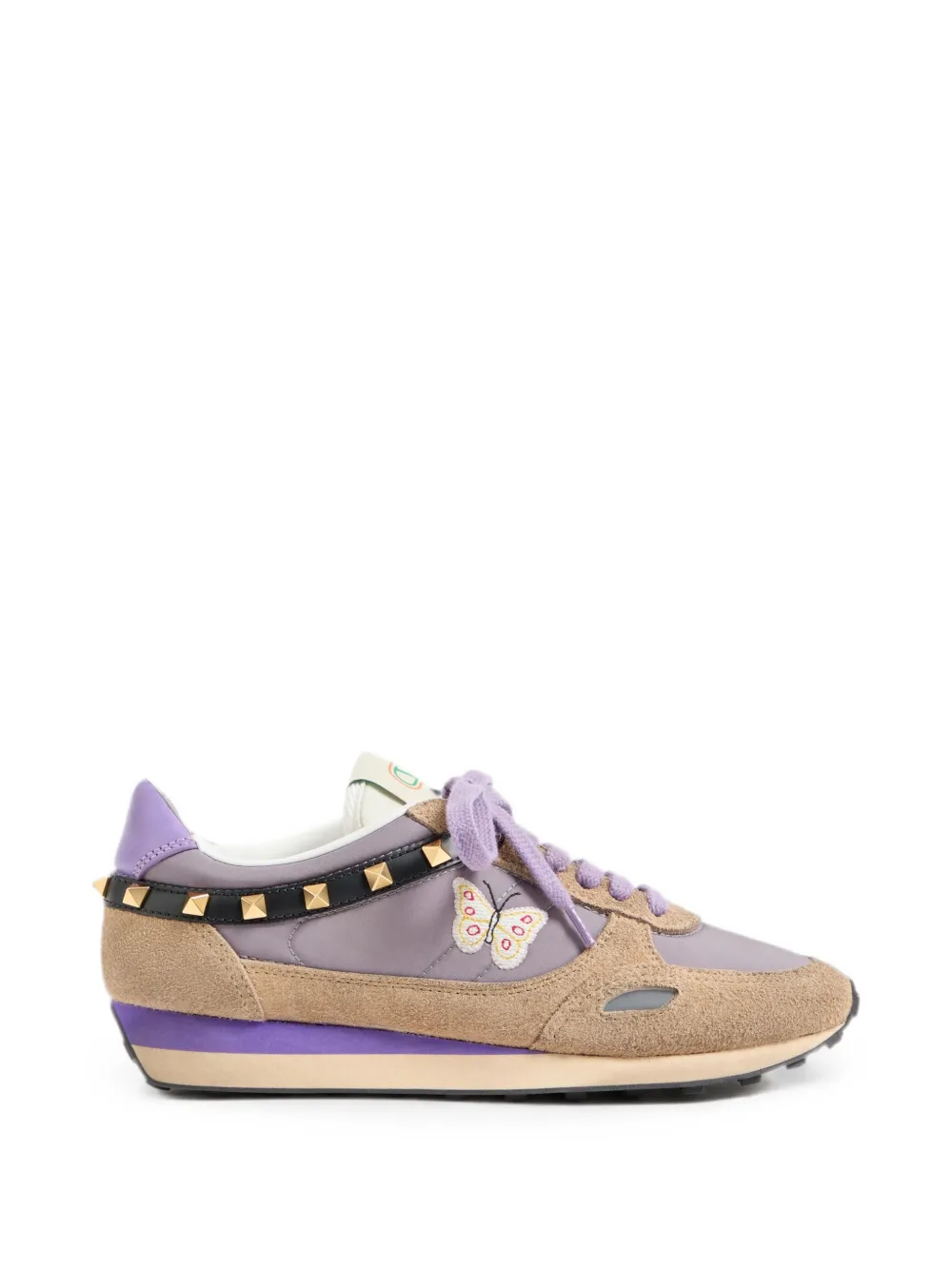 Valentino Garavani Sneakers van leer en nylon met geborduurde vlinder Paars