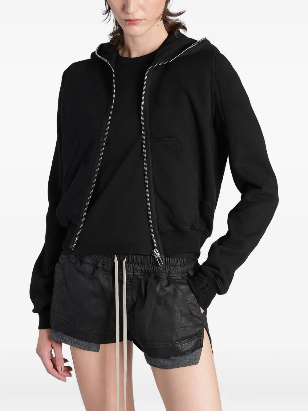 Rick Owens DRKSHDW zip-up drawstring hoodie - Schwarz