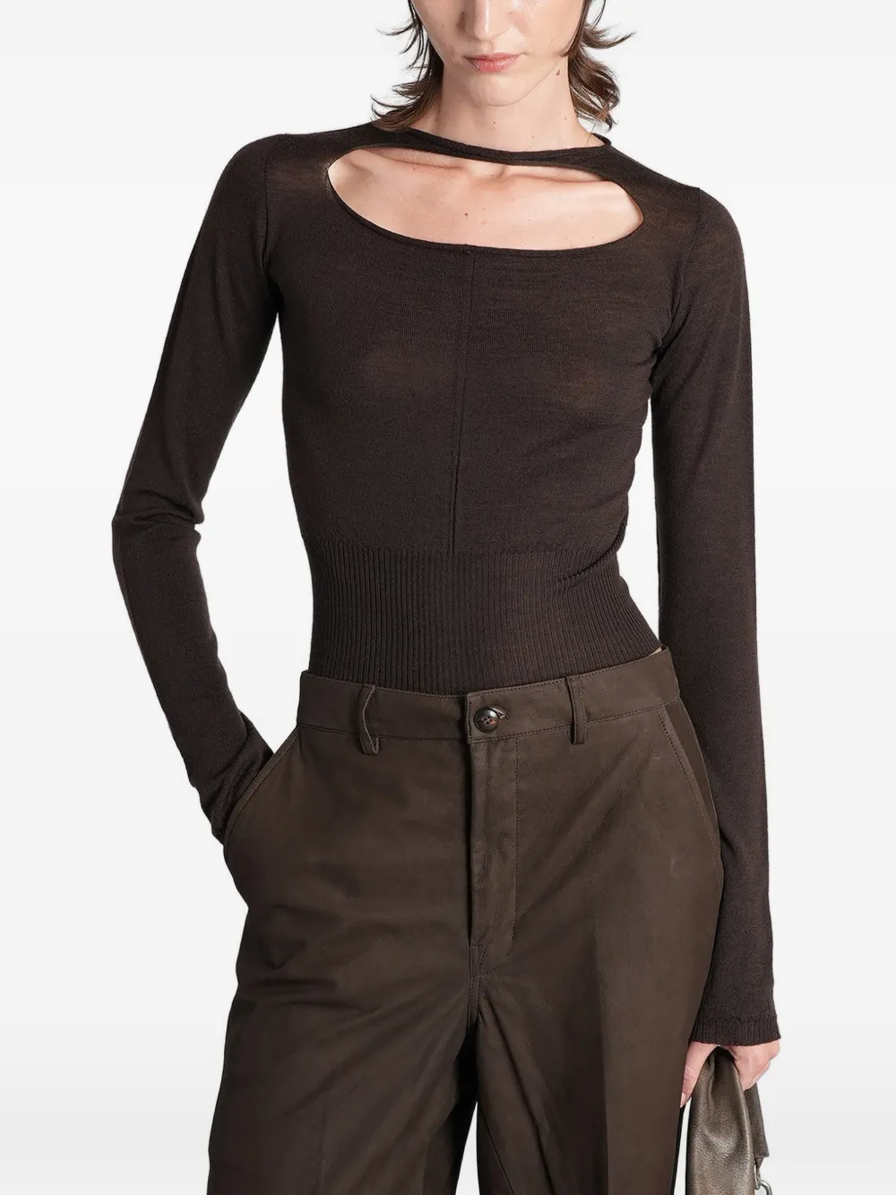 Rick Owens cut-out long-sleeve top - Marrone