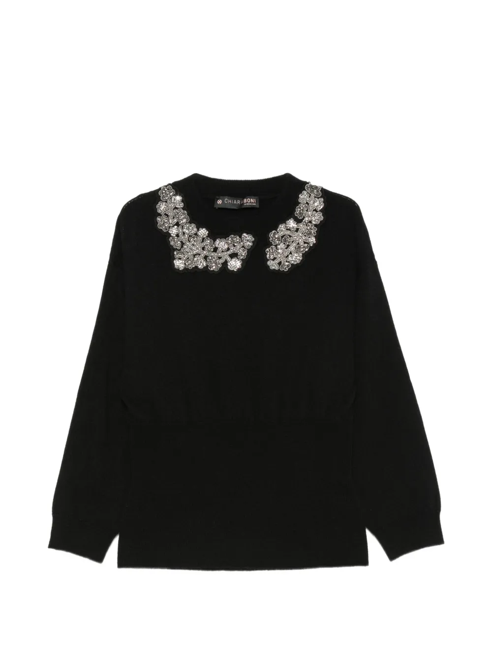 CHIARA BONI La Petite Robe crystal-embellished three-quarter sleeve sweater - Schwarz