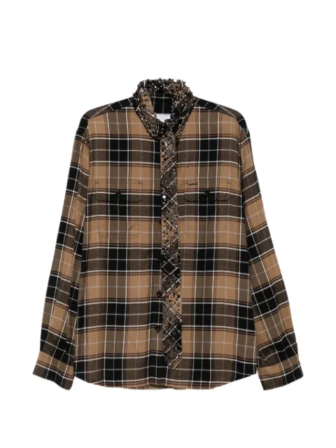 sacai check-pattern embellished-tie shirt