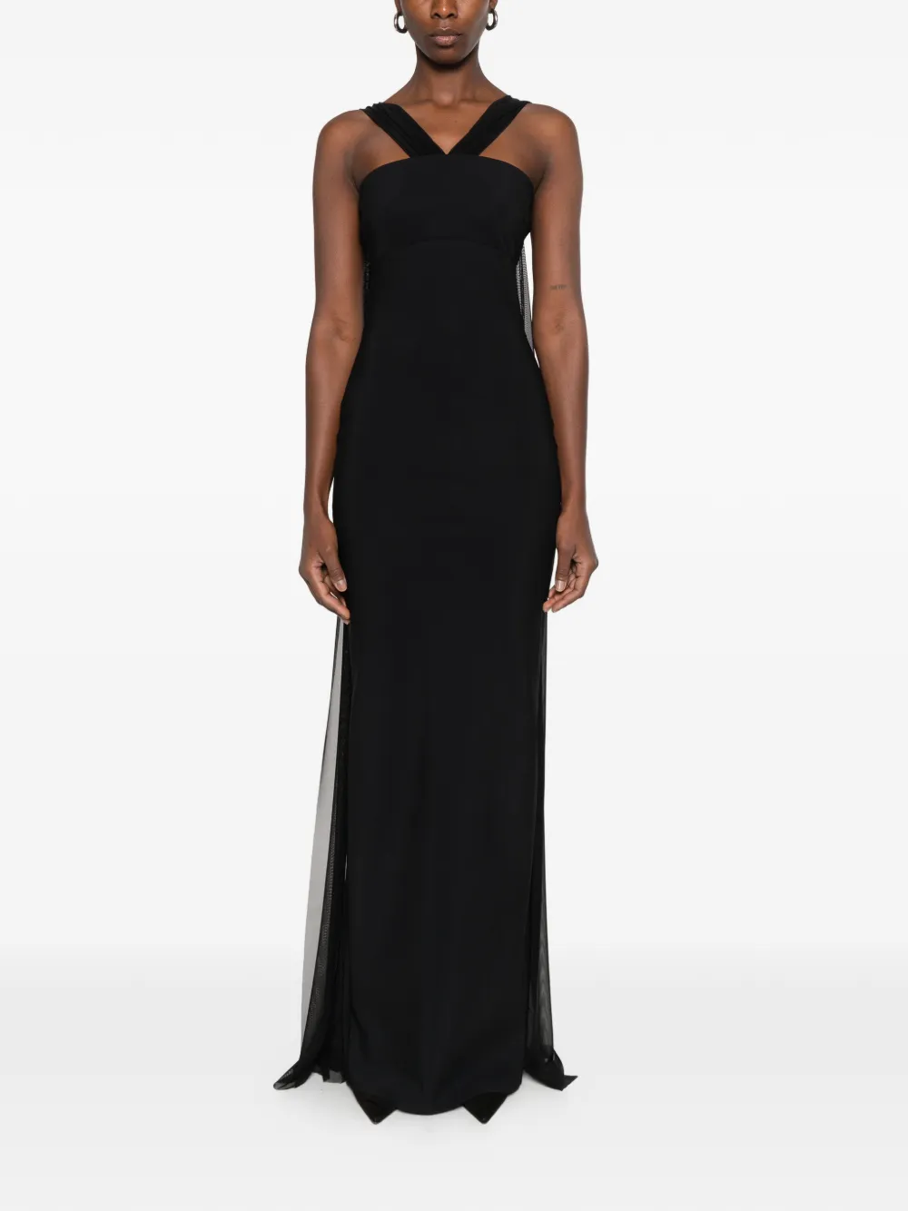 CHIARA BONI La Petite Robe Eridani Illusion tulle-panelled halterneck maxi dress Zwart