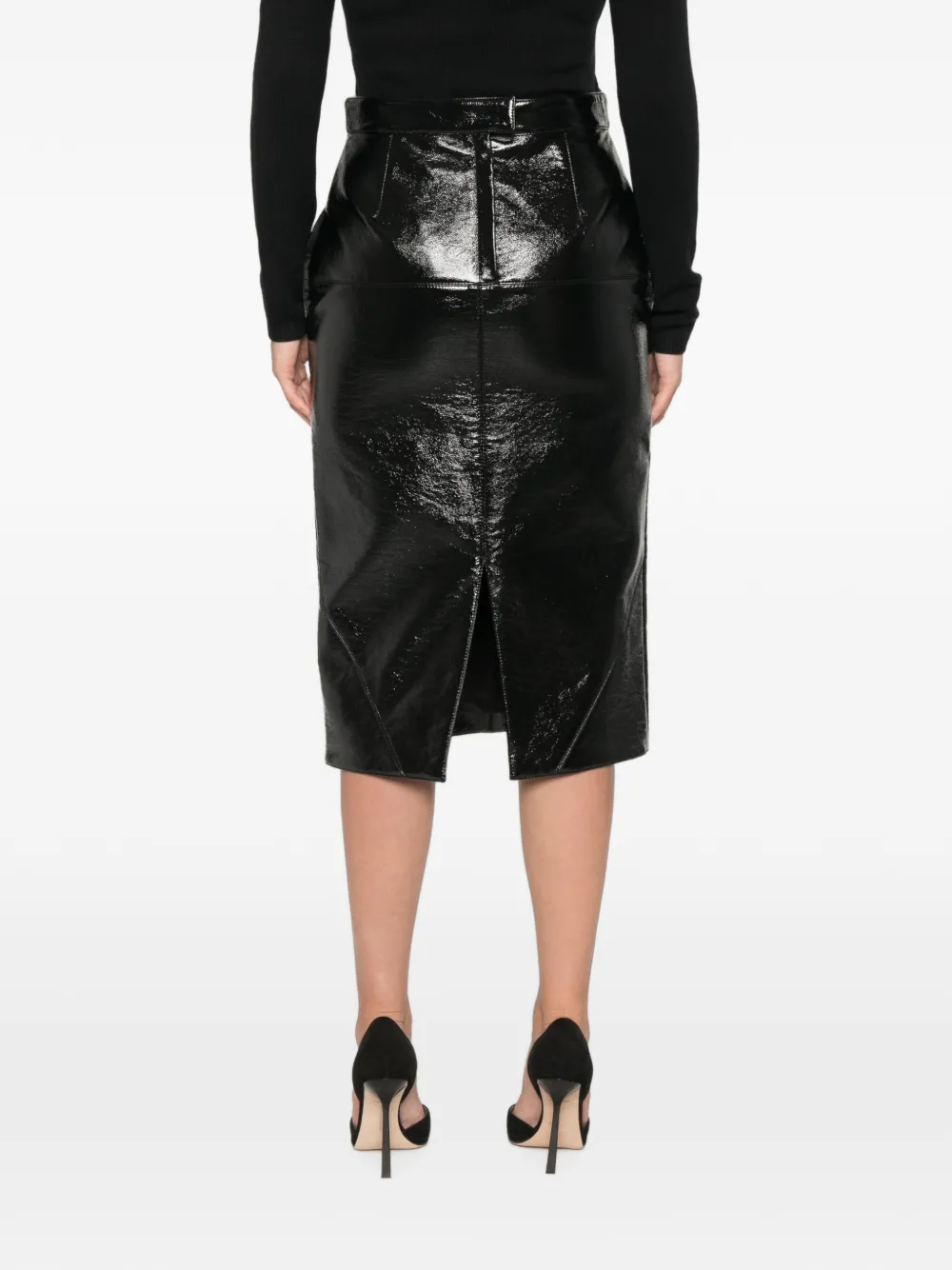 Lanvin crinkled-finish pencil midi skirt Zwart
